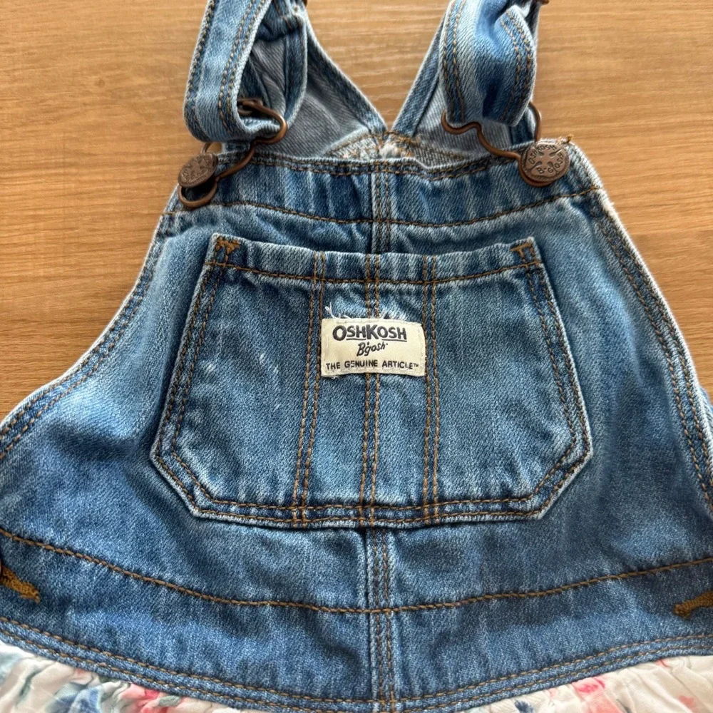 OshKosh Bgosh Girls 4T Denim Floral Eyelet Overall Dress